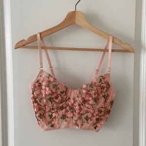 pink flower mesh corset top